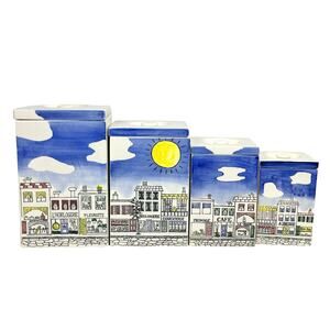 Taste Setter Sigma "Rue de Gourmet" Vintage Ceramic Canisters-Paris-Set of 4